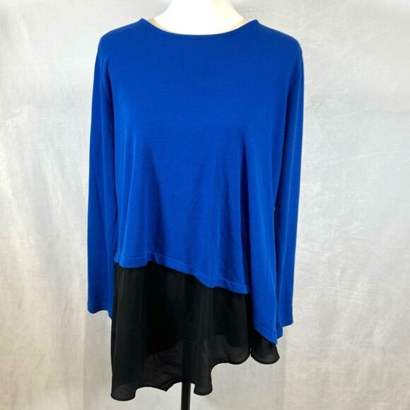 Karen Kane royal blue and black twofer knit and chiffon top size 1X - Picture 1 of 6